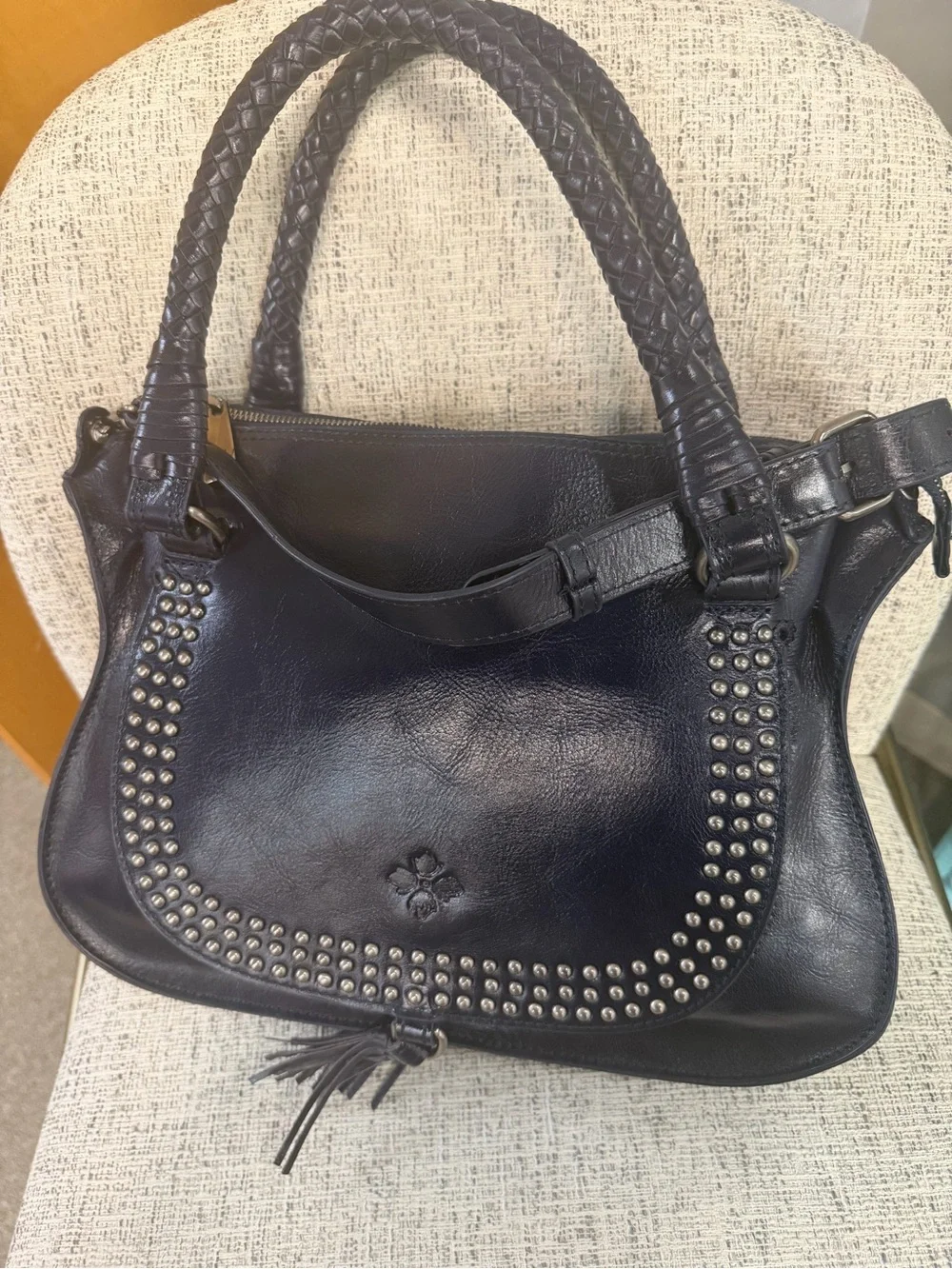 Patricia Nash Discovery Leather Vernazza Flap Satchel Navy‎